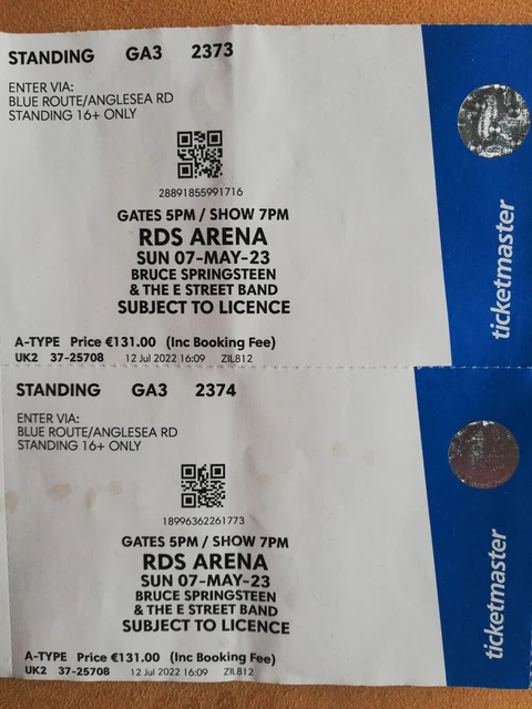 2 Konzertkarten 2023 Bruce Springsteen live in Dublin mit "Subject to Licence"