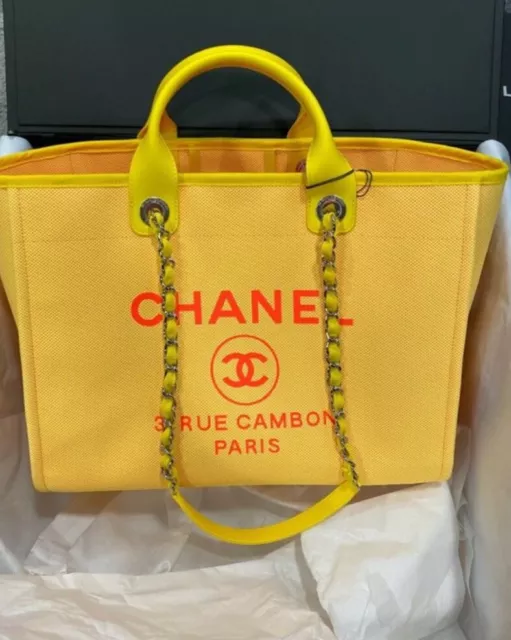 CHANEL 20A DEAUVILLE Orange Pink Large Shopping 30cm 2 Way Gold