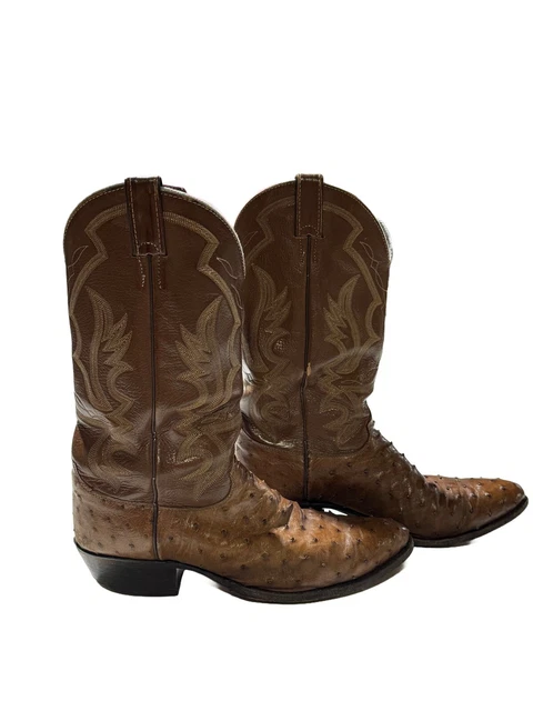 Men's King Exotic Square Toe Full Quill Ostrich Boots Handmade Burnished Cognac (48220357)