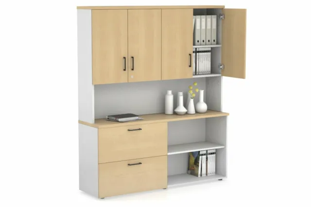 Uniform Small 2 Filing Drawer and Open Storage Unit - Hutch with Doors