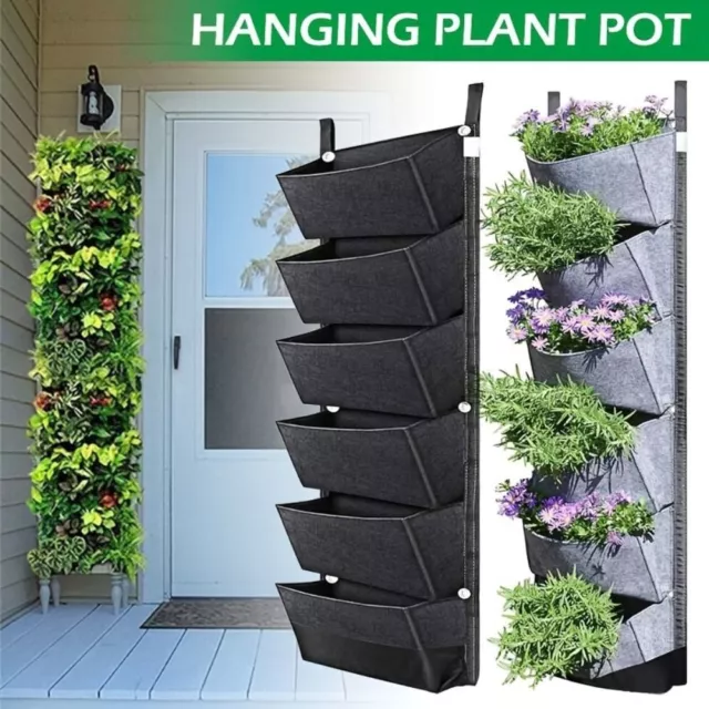 Vertical Wall Hanging Planting Bag 6 Pockets Flower Grow Pouch Planter Garden