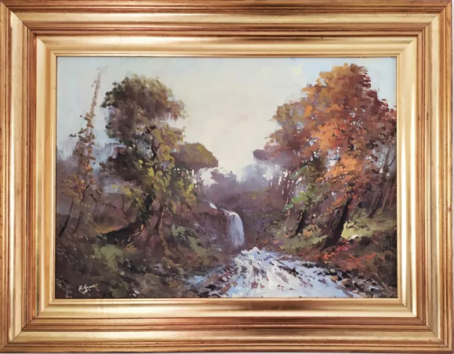 Paesaggio Bosco Autunnale Fiume Cascata Dipinto Impressionista ad Olio firmato