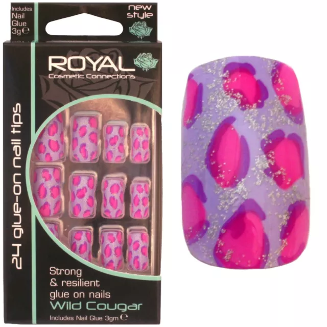 24 faux ongles & colle lilas rose violet - Wild Cougar de Royal