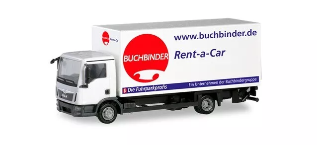 Herpa LKW MAN TG L Koffer-LKW m. Ladebordwand Buchbinder 310598