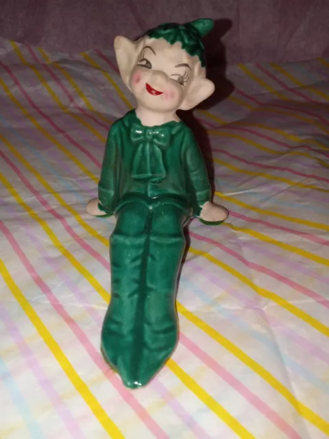 Vintage 1950's Gilner Green Outfit Elf Pixie Ceramic Figurine Made In Japan