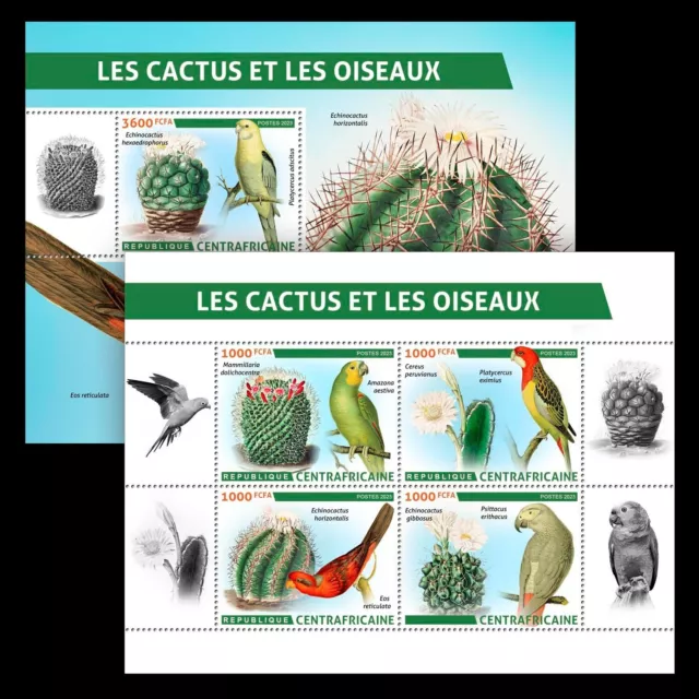 Cactus & Birds MNH Stamps 2023 Central African Republic M/S+S/S