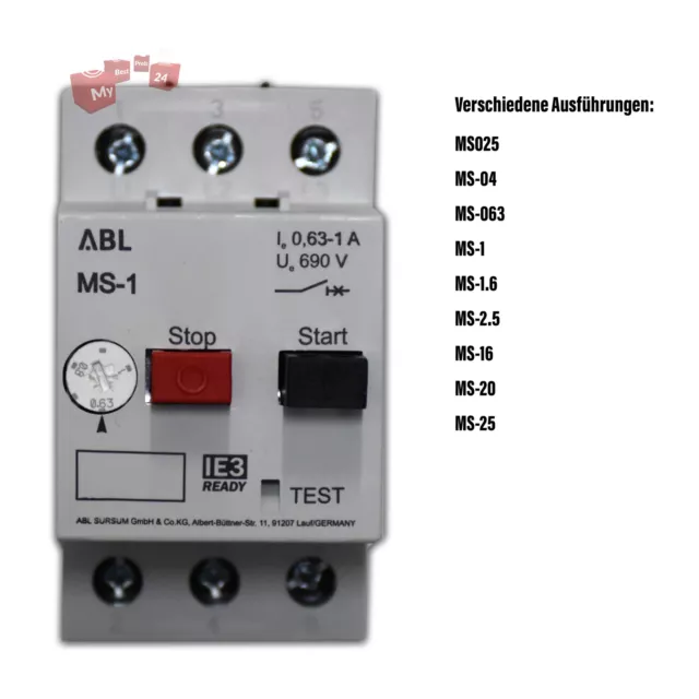 Motorschutzschalter ABL Sursum MS 0.25A bis 25A Auswahl