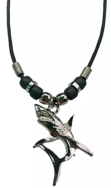 LARGE SHARK 18 INCH ROPE CORD NECKLACE WITH BEADS pendant JL-570 sharks jewelry