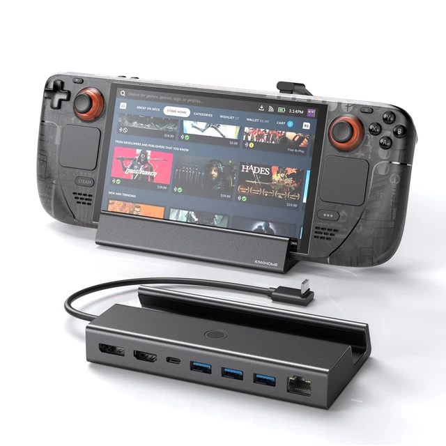 Docking Station KIWIHOME 7 In 1 Per Steam Deck – HDMI 2.0 4K@60Hz, DP 4K@120Hz, 100W PD, Ethernet 1000M, 3 USB-A, Pulsante LED