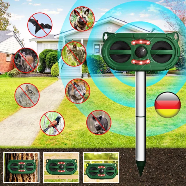 Solar Tiervertreiber Ultraschall Abwehr Marder Katzen Hunde Abwehr Schreck 10M 3