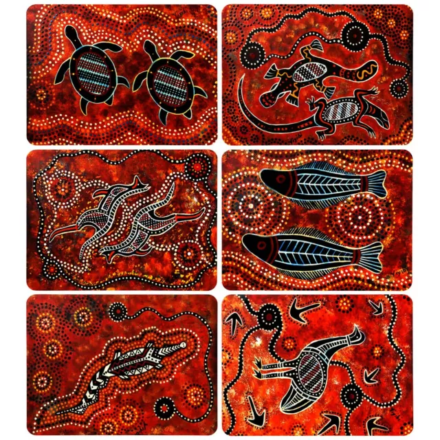 Coaster Set Of 6 Australia Made Indigenous Aboriginal Traditional Dot Art Animal