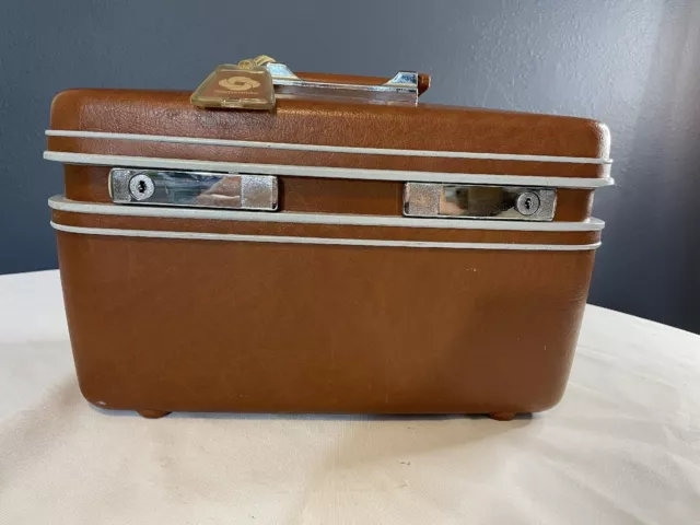 Vintage 80's Samsonite Profile Brown Cosmetic Case Carry-on Hard Luggage Mirror