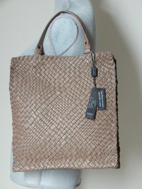 NWT FALOR FIRENZE MADE IN ITALY HAND WOVEN LEATHER LARGE SATCHEL BAG in TAN