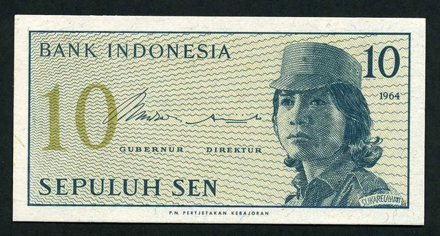 Indonesia 1964 1 Sen & 10 Sen Bank Note - P90 & 92 - UNC