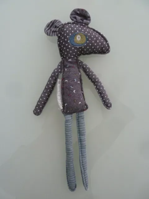 84. DOUDOU PLAT MIRACLE OF LOVE SOURIS GRIS BLEU RAYE POIS BLANC 28cm - TBE
