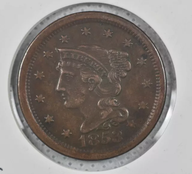 1853 XF to AU Braided Hair Large Cent American Copper Cent USA Currency