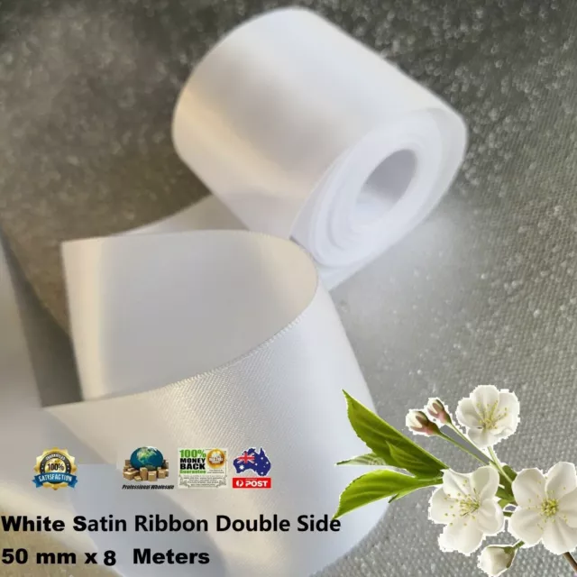 White SATIN RIBBON 50 mm x8 Meters DOUBLE FACED wedding car and Invitatation