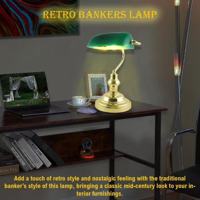Antique Brass Retro Classic Bankers Lamp Table Desk Light Tilt Green Shade Style 3