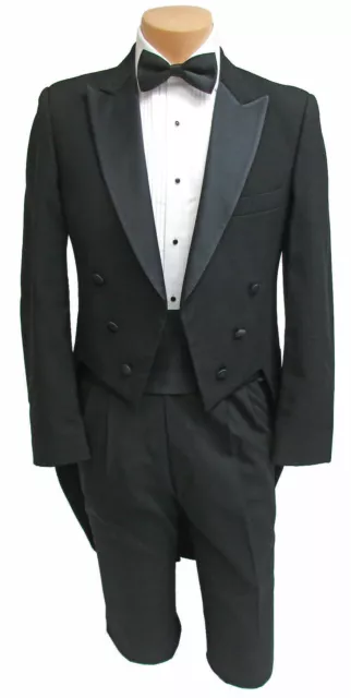 Men's Black Tuxedo Tailcoat 100% Wool with Satin Peak Lapel Formal Wedding Mason