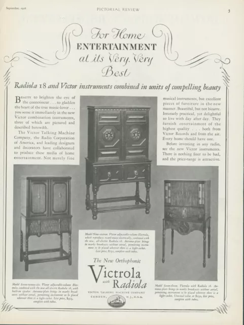 1928 Victrola Radiola Orthophonic Beautiful Furniture Entertain Vtg Print Ad PR2