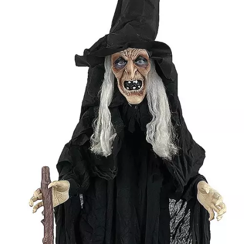 5' Animated Witch With Cane Prop Haunted House Halloween Party Decor Life Size