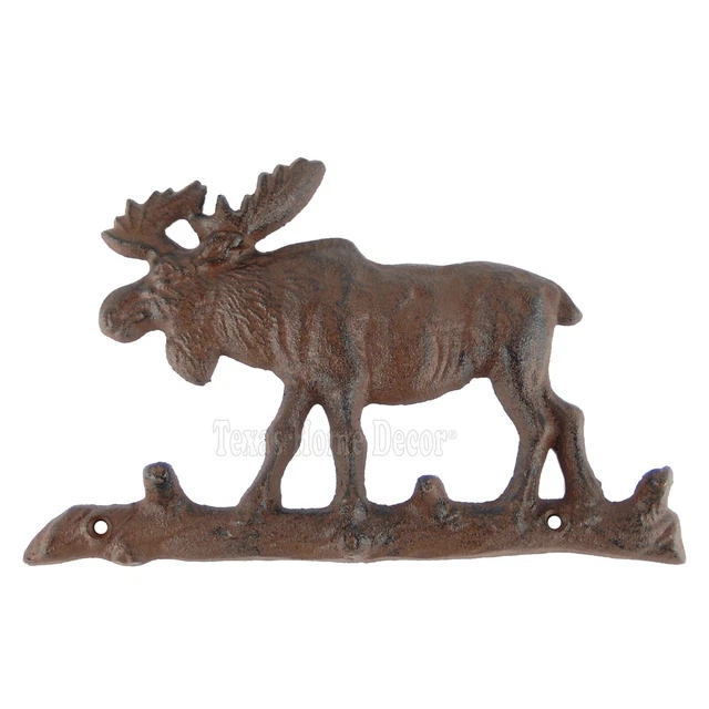 Moose Wall Hooks Cast Iron Coat Towel Hanger Key Rack Rustic Brown Cabin Decor