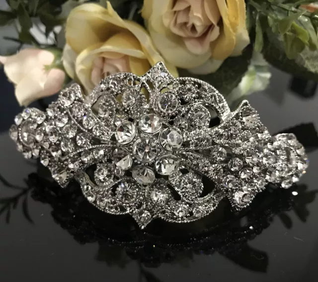 Silver tone with Clear rhinestone crystal hair barrettes metal hair clip ha1701