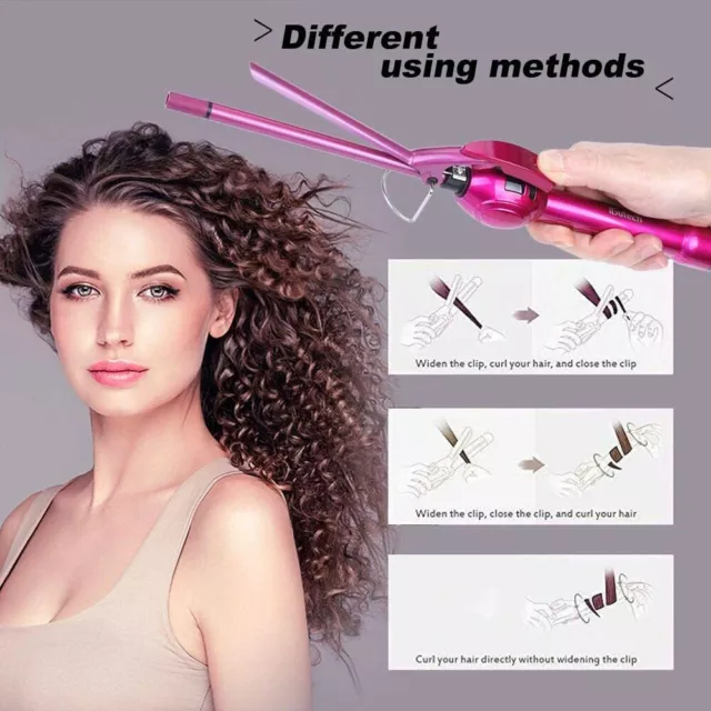 Small Thin Barrel Curling Hair Iron for Men Women, Ceramic, LCD Displ 1Y Warrant