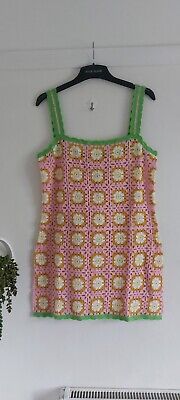 River Island Chelsea Girl Pink Green Crochet mini dress Size L BNWT