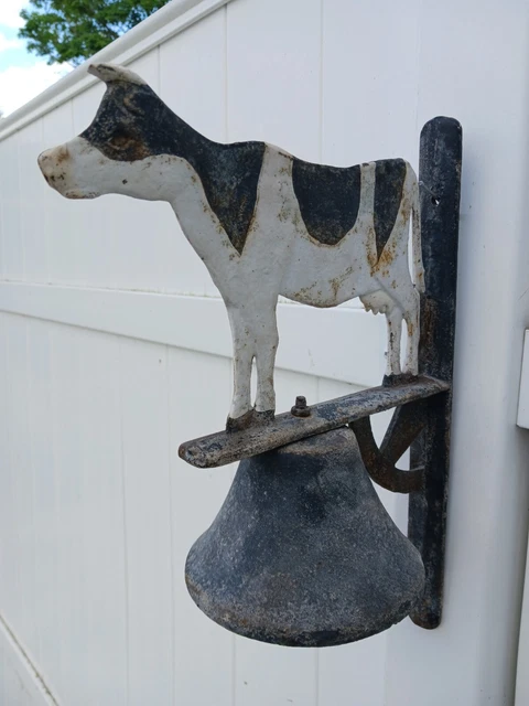 Vintage Farmhouse Bell Wall Mount Cow Cast Iron Dinner Bell Made in USA