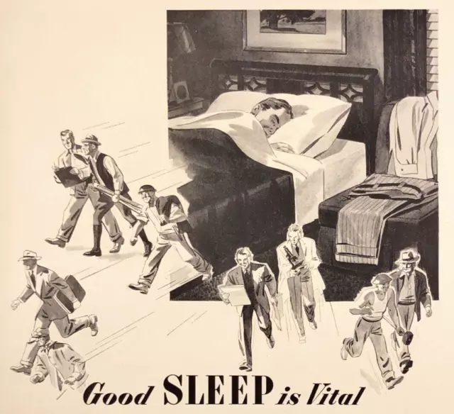1942 Spring Air Mattress Good Sleep is Vital to War Effort WWII Vintage Print Ad