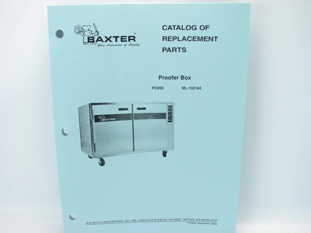 Baxter Proofer Box PC800 Catalog Of Replacement Parts Manual