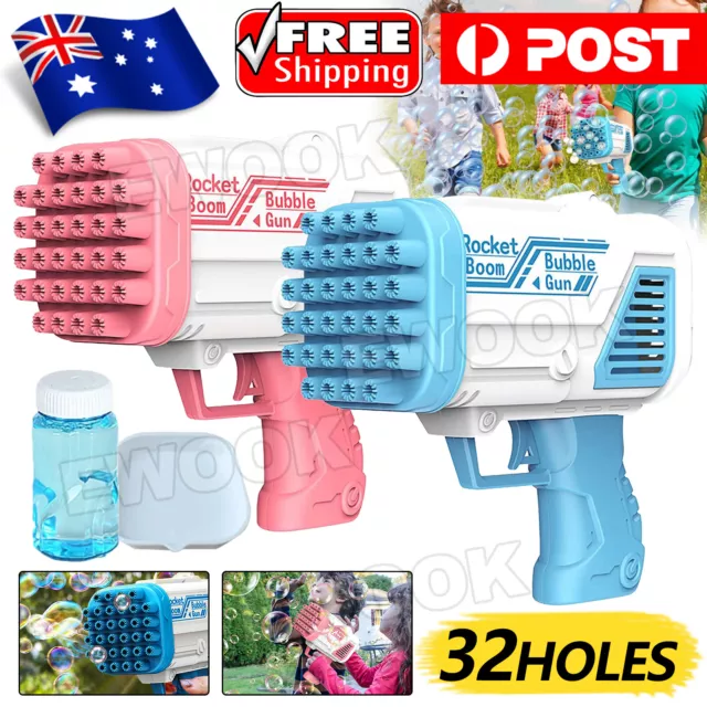 Bubble Gun 32Holes Bubble Bazooka Gun Kid Rocket Launcher Bubble Machine 2024