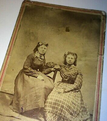 Antique Southern Victorian Civil War Era, Sisters Holding Hands! Old CDV Photo!