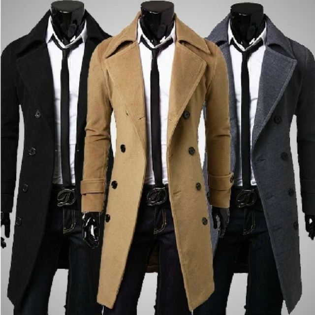 Mens Winter Wool Coat Trench Coat Outwear Overcoat Long Jacket Fashion Slim Fit