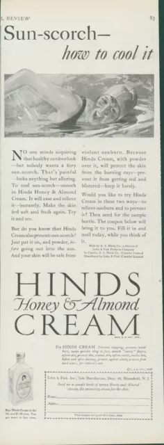 1928 Hinds Honey Almond Cream Swimmer Cap Prevent Sun Scorch Vtg Print Ad PR1