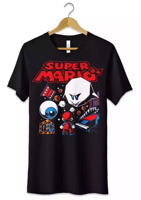 T-Shirt Maglietta Videogames Super Mario Nintendo 64 Tshirt Nera Nerd Unisex