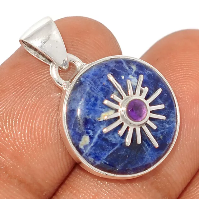 Natural Sodalite - Brazil & Amethyst 925  Silver Pendant CK22 CP3931