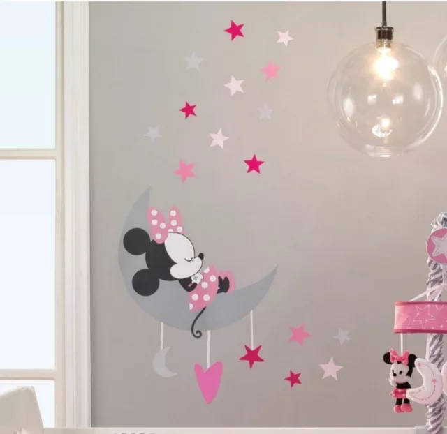 New Disney Baby Minnie Mouse Pink/Gray Wall Decals by Lambs & Ivy 52x33