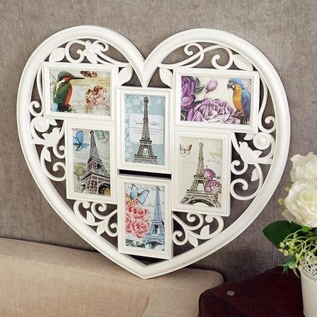 HEART SHAPED WHITE Multi Picture Wall Photo Frame Aperture Collage ...