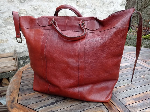 Grand Sac De Voyage Vintage En Cuir Marron - Fourre-tout 50x29x27 Cm - Fait Main