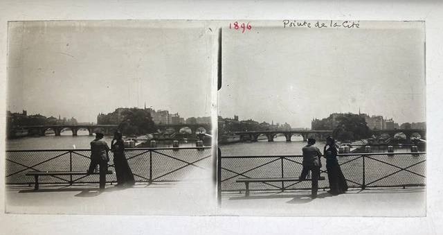 PARIS PANORAMA SEINE PONT DE LA CITE STEREO GLASS PLATE 6x13 STEREOSCOPIC VIEW