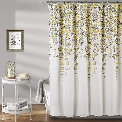 Lush Decor, Blue and Gray Weeping Flower Shower Curtain-Fabric Floral Vine Print