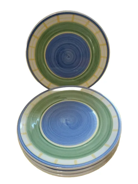 4 Williams Sonoma MARISOL SALAD Lunch PLATES 9.5" Blue Yellow Green Italy