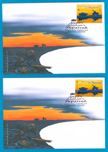 "Bonsoir, nous sommes d'Ukraine" Set 2 enveloppes FDC avec timbre M et W