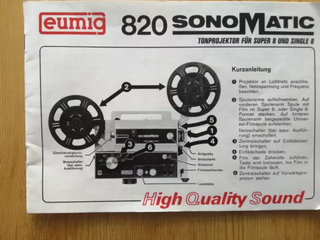 EUMIG SONOMATIC 820 SUPER 8 SINGLE 8 TONFILMPROJEKTOR Top Zustand