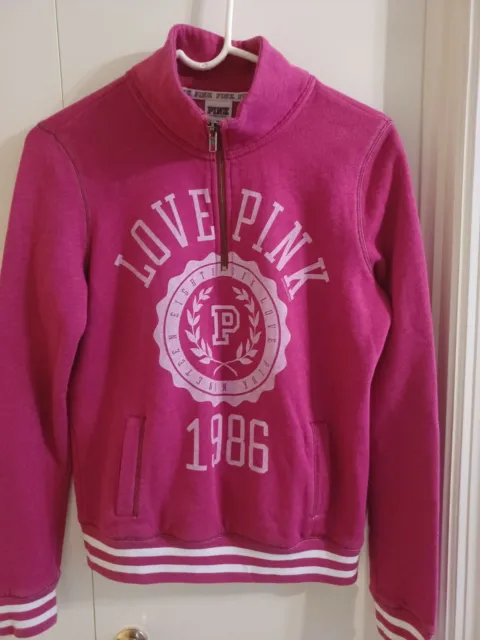 Victoria Secret LOVE PINK 86 Sweatshirt Half Zip Pockets Pullover XS Logo womens
