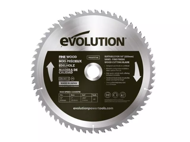 Evolution - Fine Wood Mitre/Table Saw Blade 255 x 25.4mm x 60T