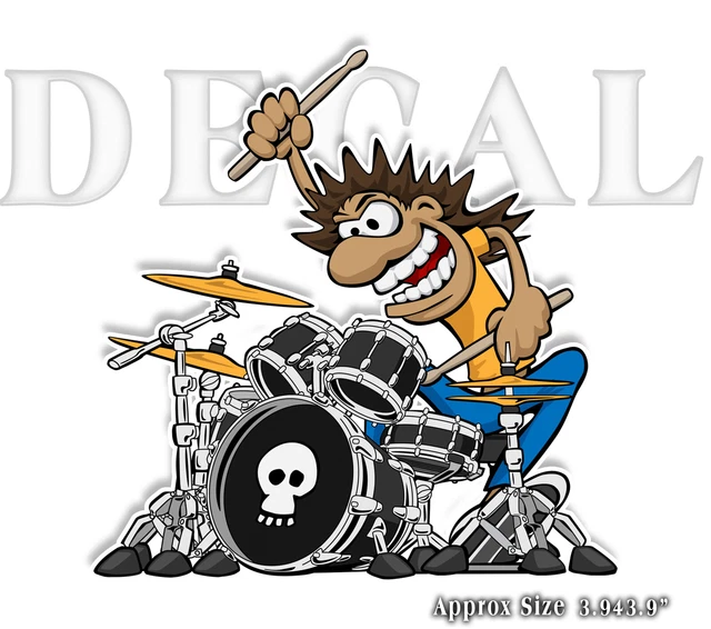 WILD DRUMMER CARTOON Decal Sticker Car Truck Laptop 3.94" x 3.9" 4.50