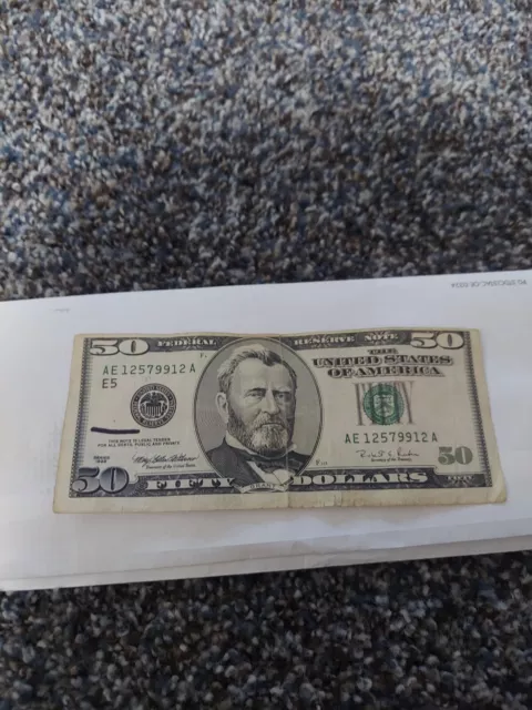 1996 RARE $50 Fifty Dollar Bill Federal Reserve Error Misaligned